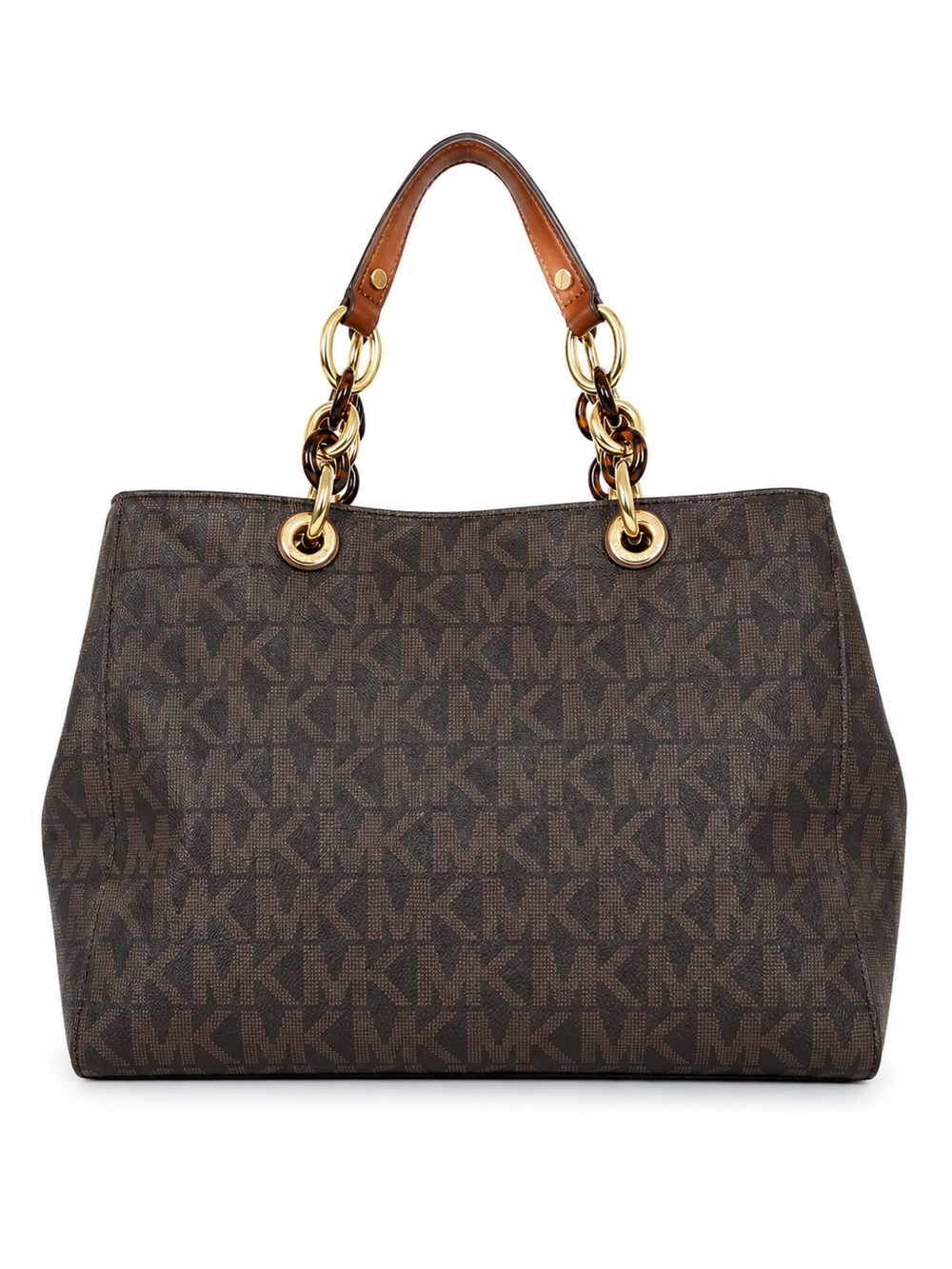 MICHAEL Michael Kors Cynthia Medium Satchel Brown Signature Tortoise Chain
